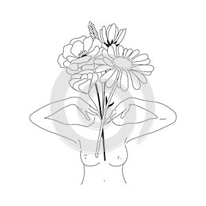 Minimal Line Drawing Woman Flower Images.