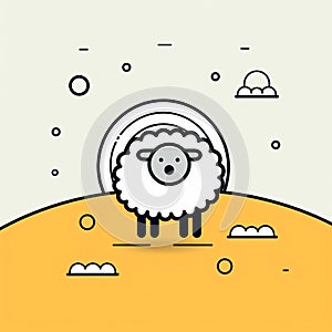 Minimal Line Illustration Of Sheep In Serene Landscape