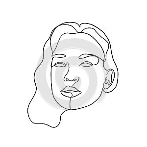 Minimal line vector woman. Linear glamour portrait woman.