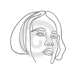 Minimal line vector woman. Linear glamour portrait woman.