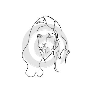 Minimal line vector woman. Linear glamour portrait woman.