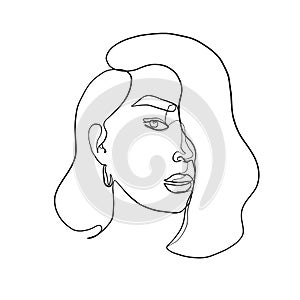 Minimal line vector woman. Linear glamour portrait woman.