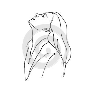 Minimal line vector woman. Linear glamour portrait woman.