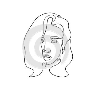 Minimal line vector woman. Linear glamour portrait woman.