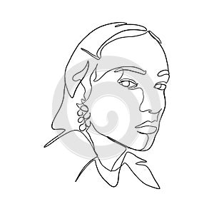 Minimal line vector woman. Linear glamour portrait woman.