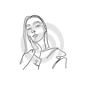 Minimal line vector woman. Linear glamour portrait woman.