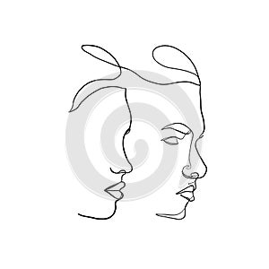 Minimal line vector woman. Linear glamour portrait woman.