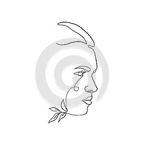 Minimal line vector woman. Linear glamour portrait woman.