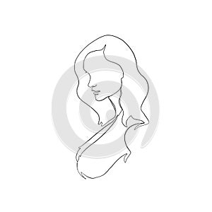 Minimal line vector woman. Linear glamour portrait woman.