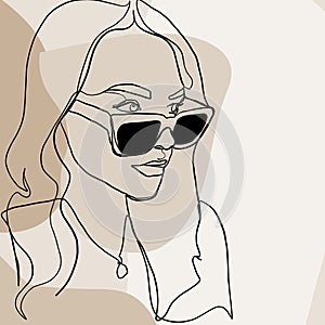 Minimal linear trendy girl in sunglasses.