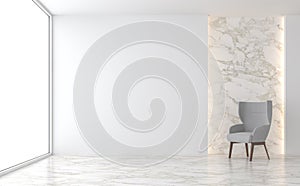 Minimal living room with white marble wall 3d render photo