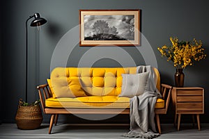 Minimal living room decoration style with yellow tone