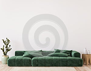 Minimal living room design, green sofa in empty modern background