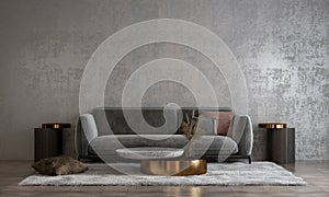 Minimal living room and empty wall texture background interior design 3D rendering