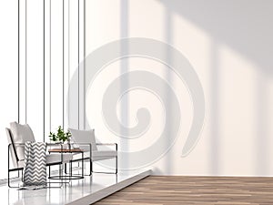 Minimal living room with sunlight shining into the room 3d rendering image