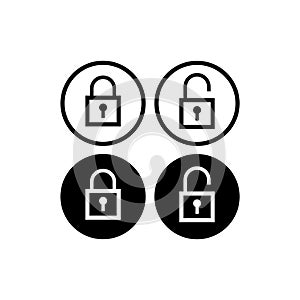 Minimal Lock Unlock button set. Outline Square Padlock icon vector illustration with round shape. Security design element.