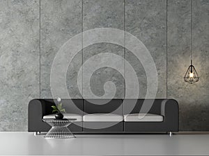 Minimal loft living room 3d render,there are polished concrete wall with vertical groove