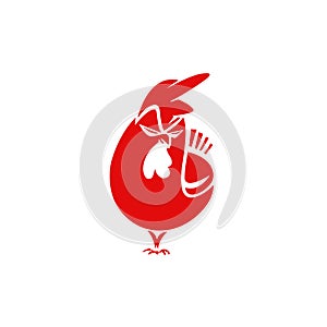 Minimal logo of angry red chicken vector illustration.