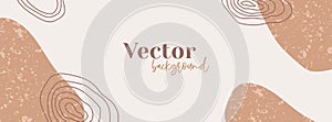 Minimal long vector banner in brown neutral colors. Abstract organic shapes natural boho background. Facebook cover