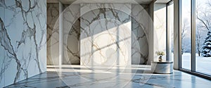 Minimal Marble Interior With Large Windows Soft Winter Light And Modern Architectural Calm