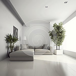 Minimal modern interior bright light, living room, office space. Generative AI