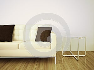 Minimal modern interior couch and table