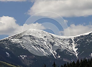 Minimal mountain shape only sky and mountain forest snow green blue