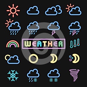 Minimal neon weather icon set