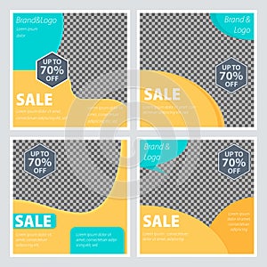 Minimal online promotion sale banner template set, flat design color yellow and green, vector illustration