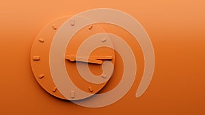 Minimal Orange clock 3:15 quarter past Three o'clock abstract, 3d Illustration