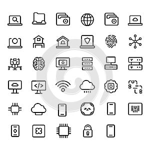 Minimal outline computing and data security vector icons pack
