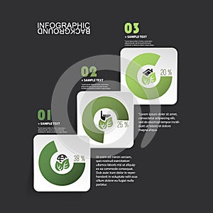 Minimal Paper Cut Infographics Design - White Rounded Squares On Black Background With Eco Icons