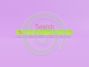 Minimal pastel color search bar application design element or magnifying, on isolated pink abstract background,browsing internet