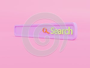 Minimal pastel color search bar application design element or magnifying, on isolated pink abstract background,browsing internet