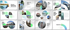 Minimal presentations design, portfolio vector templates with circle elements on white background. Multipurpose template photo