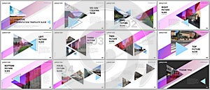 Minimal presentations design, portfolio vector templates with triangles and triangular elements. Multipurpose template
