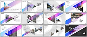 Minimal presentations design, portfolio vector templates with triangles and triangular elements. Multipurpose template