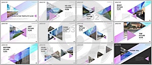 Minimal presentations design, portfolio vector templates with triangles and triangular elements. Multipurpose template
