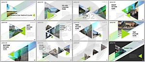 Minimal presentations design, portfolio vector templates with triangles and triangular elements. Multipurpose template