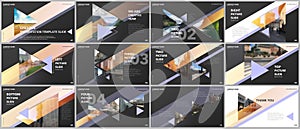 Minimal presentations design, portfolio vector templates with triangles and triangular elements. Multipurpose template
