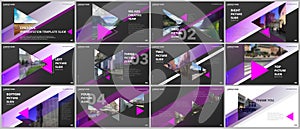 Minimal presentations design, portfolio vector templates with triangles and triangular elements. Multipurpose template