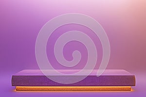 Minimal rectangular podium with orange underglow on purple background. Minimal Product Display. Modern Branding Mockup. photo
