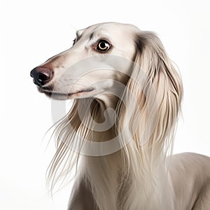 Minimal Retouched White Saluki Portrait With Romanesque Grace