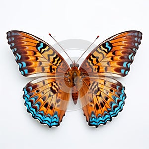 Minimal Retouching: Blue And Orange Butterfly On White Background