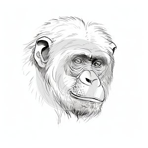 Minimal Retouching: Exploratory Line Work Of A Chimp Face