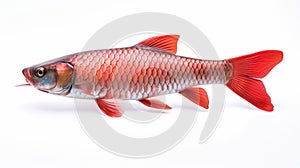 Minimal Retouching Fish Model With Red Body And Silver Scales photo