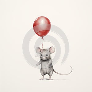 Minimal Retouching: Mouse Holding Red Balloon - Realistic Animal Portrait