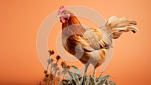 Minimal Retouching: Stunning Chicken Perched On Brown Stem