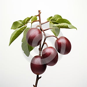 Minimal Retouching: Three Plums On A Branch - A Sculpted Dark Maroon Larme Kei