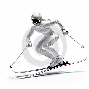 Minimal Retouching: White Ski Racer In Action